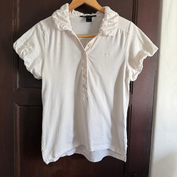 Y2K Vintage MARC JACOBS | Preppy Cream Puff Sleeve Polo Shirt | Large - Picture 1 of 8